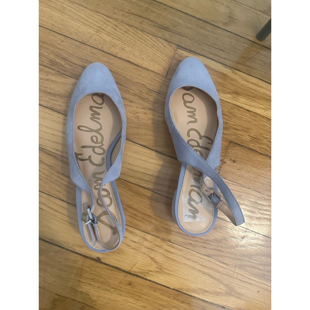 Sam Edelman Light Blue Suede Pointed-Toe Slingback Heels